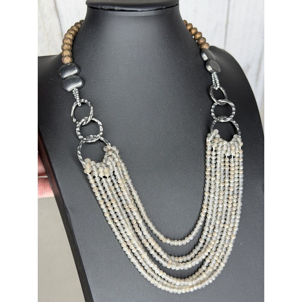 SWEET LOLA Gray Bronze Beaded Silver Multi Chain Necklace Boho